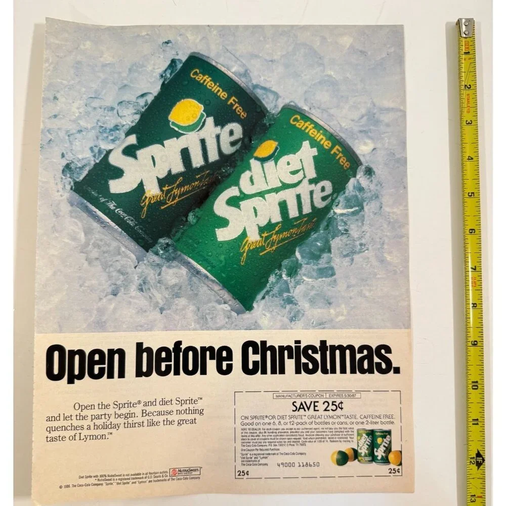 Vintage 1986 Sprite Open Before Christmas Beverage Advertisement Print Ad